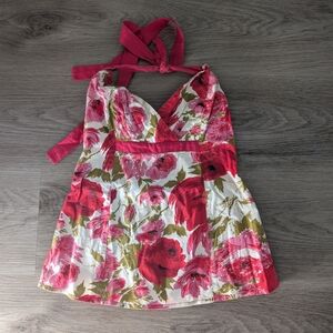 Viola From Anthropologie Floral Halter Top – Pink Rose Print – Size S 🌸✨